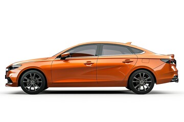 A sleek orange sedan showcased from the side, emphasizing its modern design and features. on white background