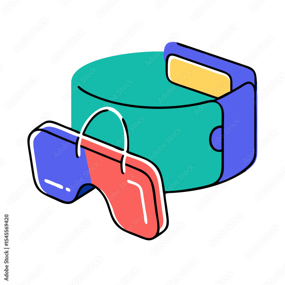 Poster virtual reality headset and storage box in colorful design concept