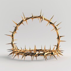 A golden crown made of thorns, symbolizing suffering and sacrifice. on white background