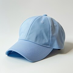 A light blue baseball cap, designed for sun protection and casual wear. on white background