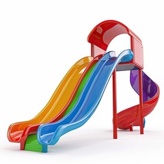A colorful water slide set designed for recreational fun at water parks or pools. on white background