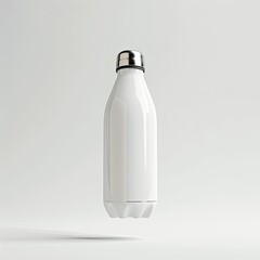 A sleek, modern white bottle with a metallic cap, floating on white background