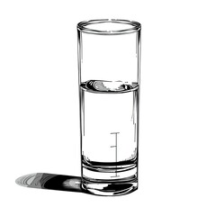 A clear glass filled with water, showcasing transparency and reflection. on white background