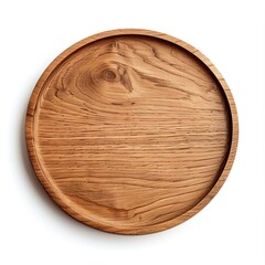 A round wooden serving tray with a smooth finish and natural grain pattern. on white background