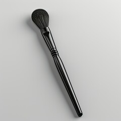 A sleek, black makeup brush designed for applying blush or powder cosmetics. on white background