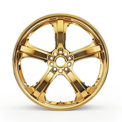 A shiny gold alloy wheel showcasing a modern design for vehicles. on white background