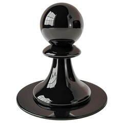 A glossy black pawn chess piece with a spherical top, designed for artistic or decorative purposes. on white background