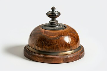 A classic wooden bell used for signaling service in hotels or restaurants. on white background