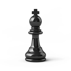 A shiny black chess king piece, symbolizing strategy and leadership in the game of chess. on white background