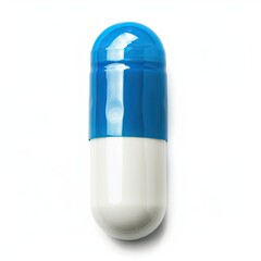 A blue and white capsule, typically used for medication or supplements. on white background
