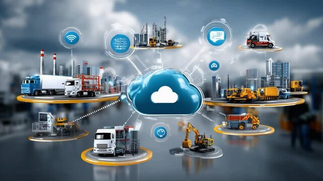 Cloud Computing and Industrial Integration: This striking image showcases the seamless integration of cutting-edge cloud computing technology within a modern industrial landscape.