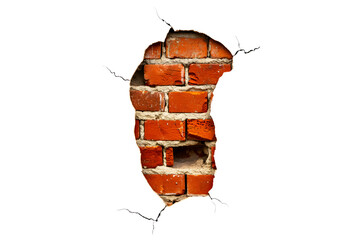 Hole in brick wall isolated on transparent background