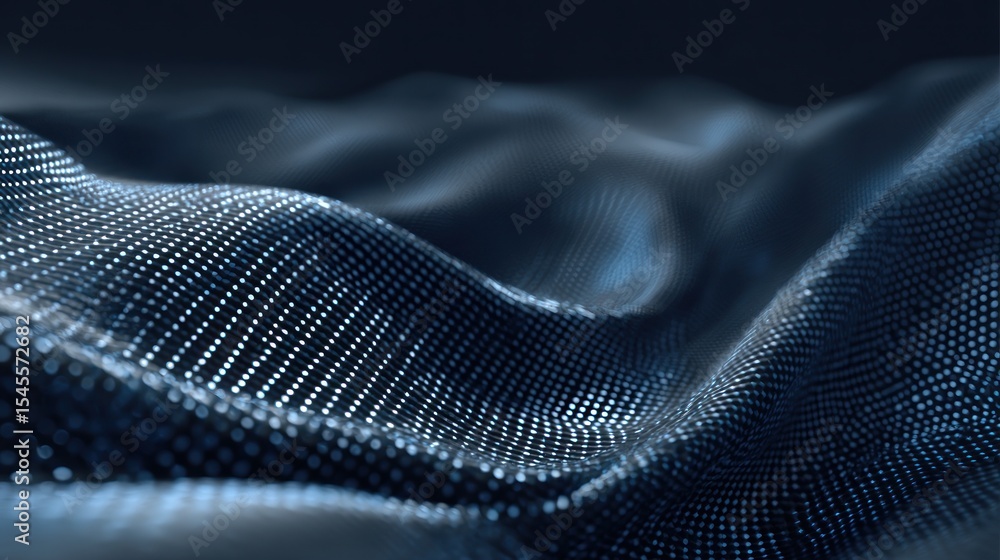 Poster a close up of a dark blue textured surface with small white dots creating a wave like appearance