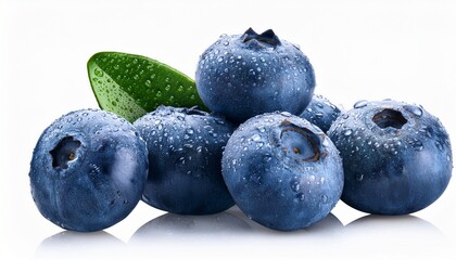 fresh blueberry fruit with water droplets close up food detail isolated on transparent background