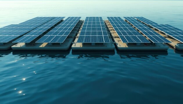 Floating solar panels array, innovative energy source on calm open sea