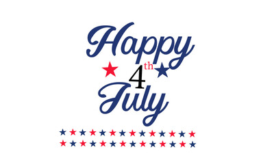 Happy 4th of July Text Design Red Blue Stars White Background Fourth of July Independence Day
