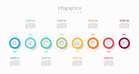 Infographic 8 options design elements for your business data. Vector Illustration.