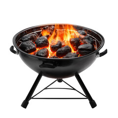 Barbecue grill with flames isolated on white or transparent background