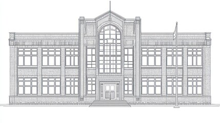 Fototapeta premium Front view of a large, historic school building