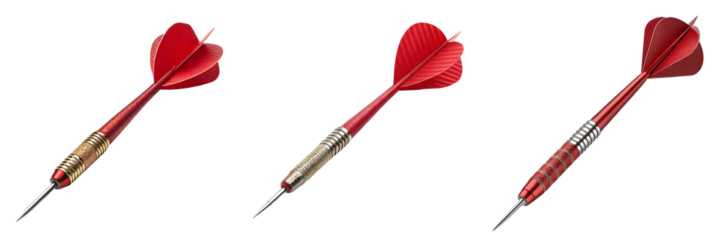 Set For Three red darts isolated on transparent background ready for a game