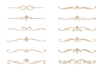 Obraz premium Collection of Elegant Flourish Dividers and Ornamental Borders in Beige on a White Background for Design Elements