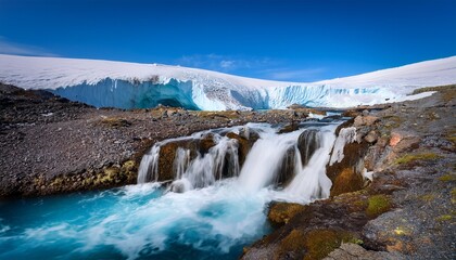 freshwater melt forming waterfalls in austfonna an ice cap located on nordaustlandet in the svalbard archipelago norway
