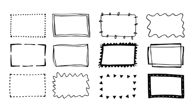 Hand drawn rectangular frames, doodle borders, and sketch shapes. A versatile set of vector elements for creative designs and layouts.