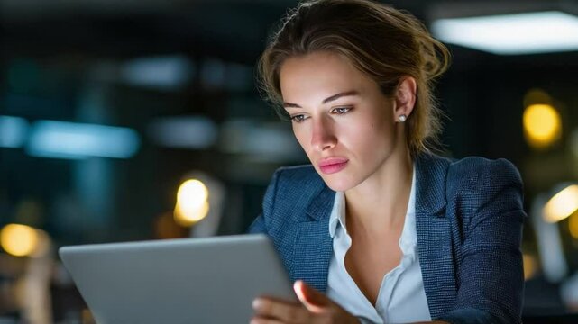 Focused Professional at Work: An astute businesswoman, fully engrossed in her work, is deeply immersed in a task at her modern workplace.