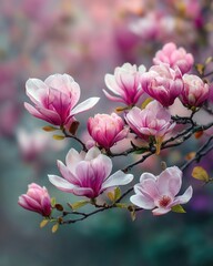 Obraz premium Magnolia Blossoms in Spring Light with Serene Garden Ambience, Tree Branch with White Flowers in Full Bloom
