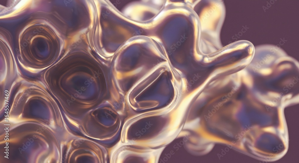 Poster abstract fluid metallic shape with light reflections