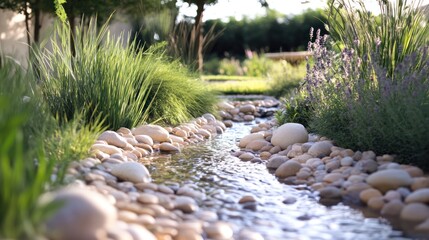 Peaceful water feature in a landscaped garden