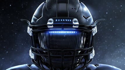 Close-up of a futuristic football helmet