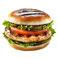 Grilled Chicken Burger with Fresh Vegetables and Pickles