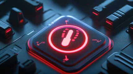 Futuristic button with glowing red icon