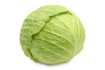 Fototapeta premium Green cabbage head displaying crisp leaves, fresh surface details, positioned against transparent backdrop