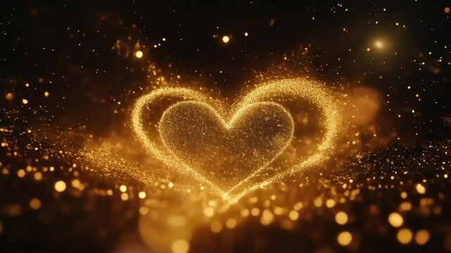 glowing golden heart glitter explosion with sparkling particles
