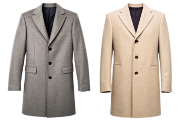 Stylish wool overcoats for men in neutral tones isolated with transparent background
