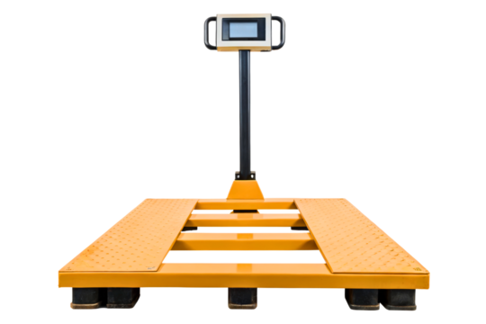 Industrial platform scale with digital display isolated with transparent background