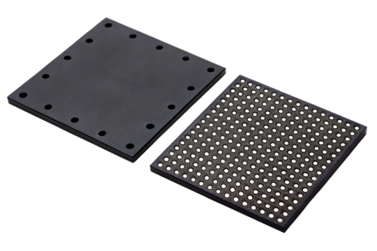 Two square electronic circuit board components isolated with transparent background