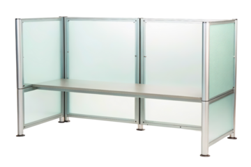 Modern office desk with frosted privacy panels isolated with transparent background