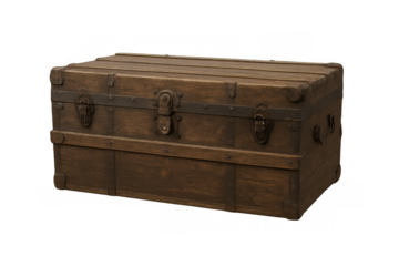 Vintage wooden chest featuring ornate metal hardware, symbolizing nostalgic journeys and safekeeping cherished personal items