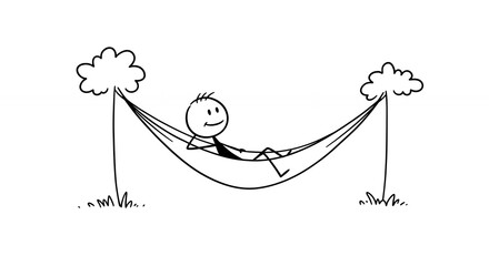 Relaxing person in hammock line drawing illustration