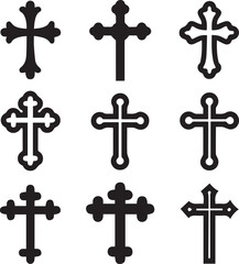 Fototapeta premium set of crosses, christian cross catholic silhouette vector set
