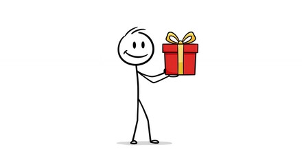 Stick figure giving gift