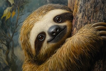 ultra quality image of closeup of hoffman twotoed sloth on tree