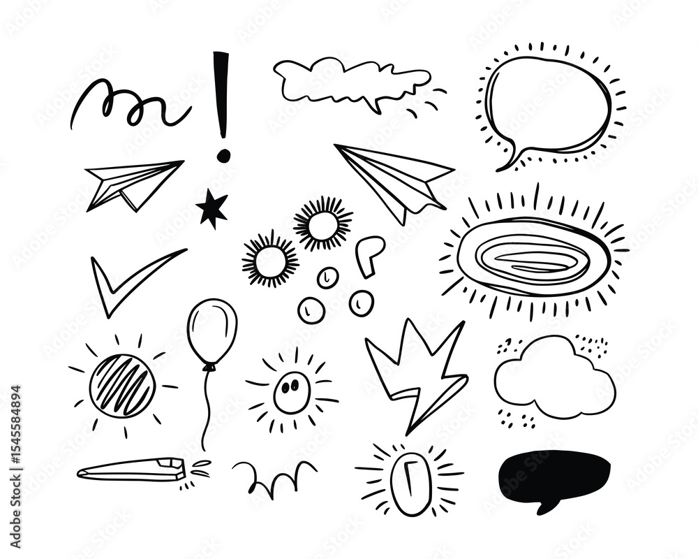 Poster a collection of hand-drawn doodle elements. perfect for adding a playful touch to designs, illustrat