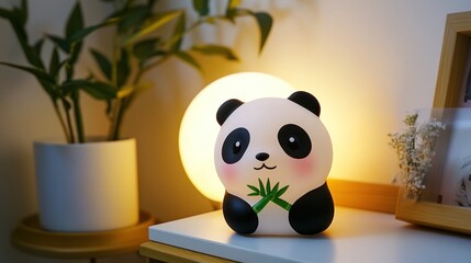 Cute panda night light on a bedside table