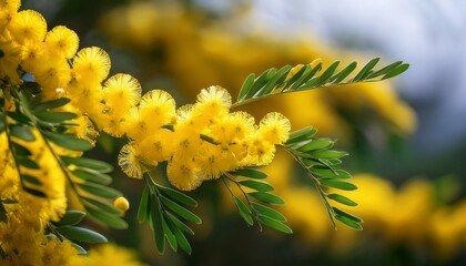 close up of yellow acacia blossoms