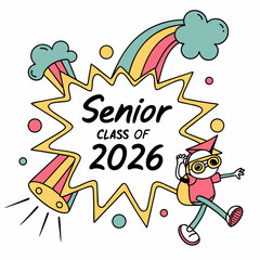 Class of 2026 senior graduation design element cute cartoon character