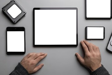 Vibrant Color Picture of Copy Space Man Working on Digital Devices